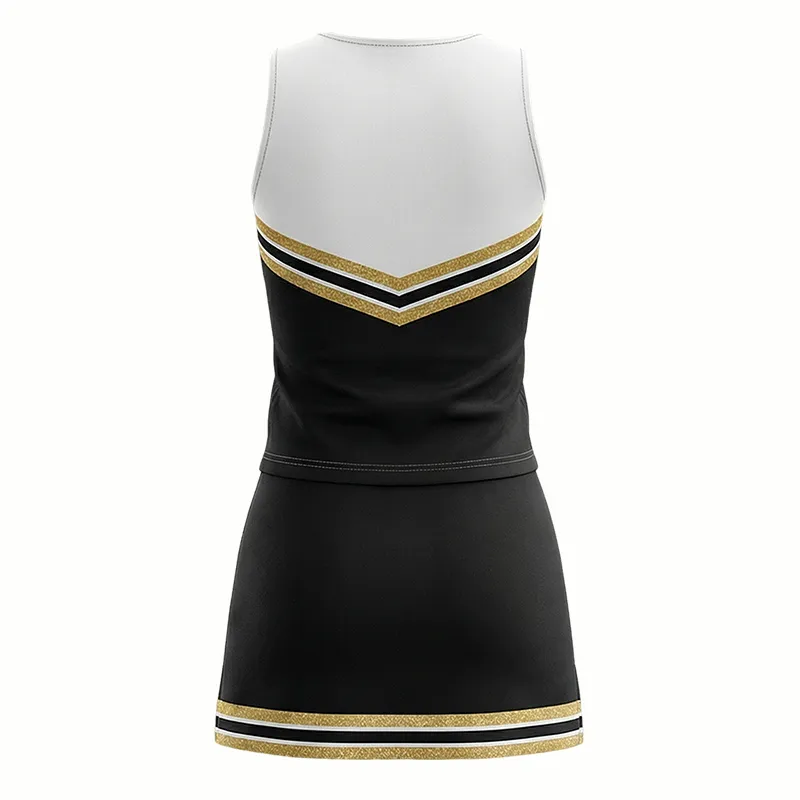 Team Black Gold Cheerleading Uniform Set with CHSALL Logo for Competitive Cheer Performances – photo 4