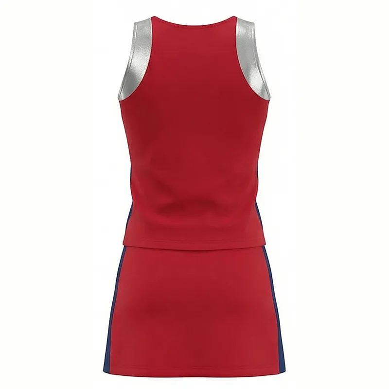 Cheer Team Uniform | Red Silver Sleeveless Cheerleading Outfit with Matching Pom Poms – photo 4