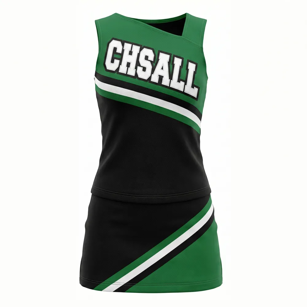 Varsity Green Black Cheerleading Dress with Bold CHSALL Lettering for School Spirit Performances – photo 3