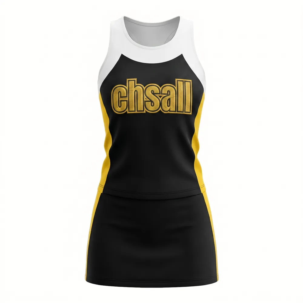 High School Black Gold Cheerleading Uniform CHSALL Logo for Football Spirit Team Performances – photo 3