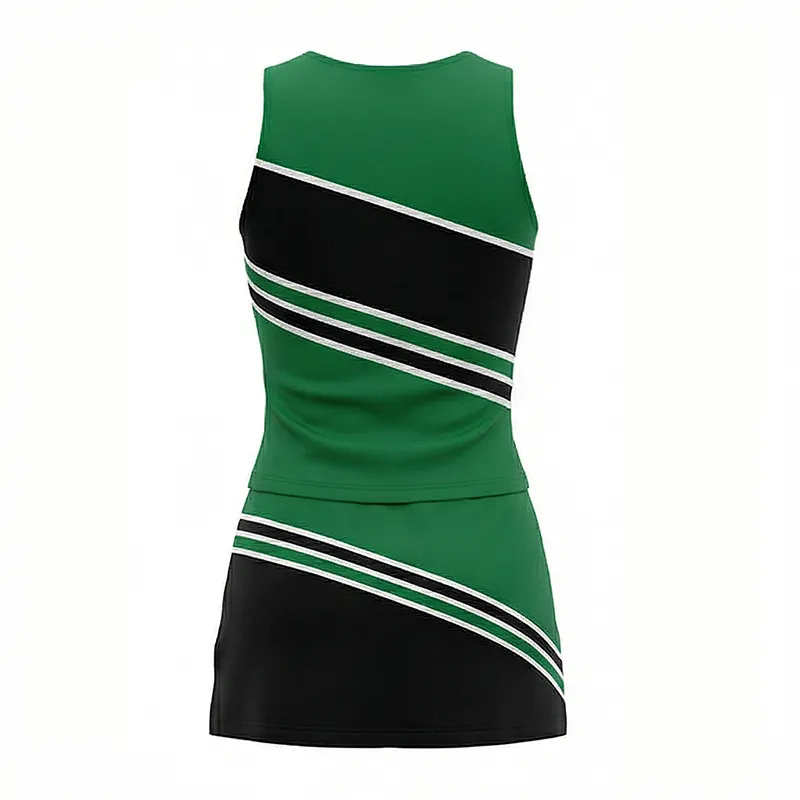 Varsity Green Black Sleeveless Cheer Outfit with Matching Pom Poms for Pep Rally Competitions – photo 3