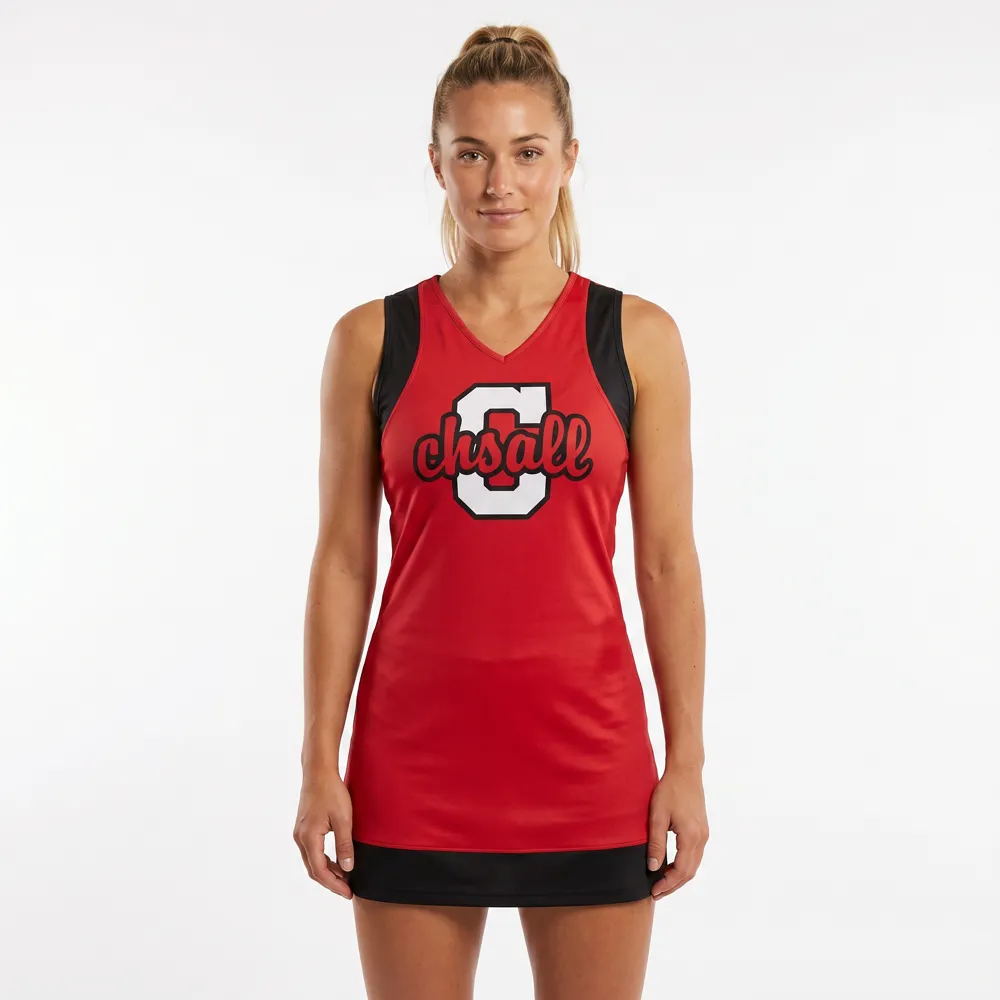 Slim Fit Red Black Cheerleading Dress with V-neck Top Skirt for Cheer Competitions – photo 2
