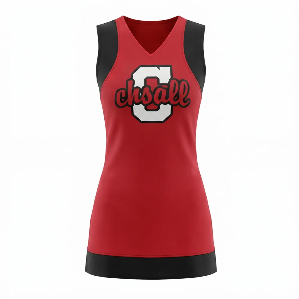 Slim Fit Red Black Cheerleading Dress with V-neck Top Skirt for Cheer Competitions – photo 3