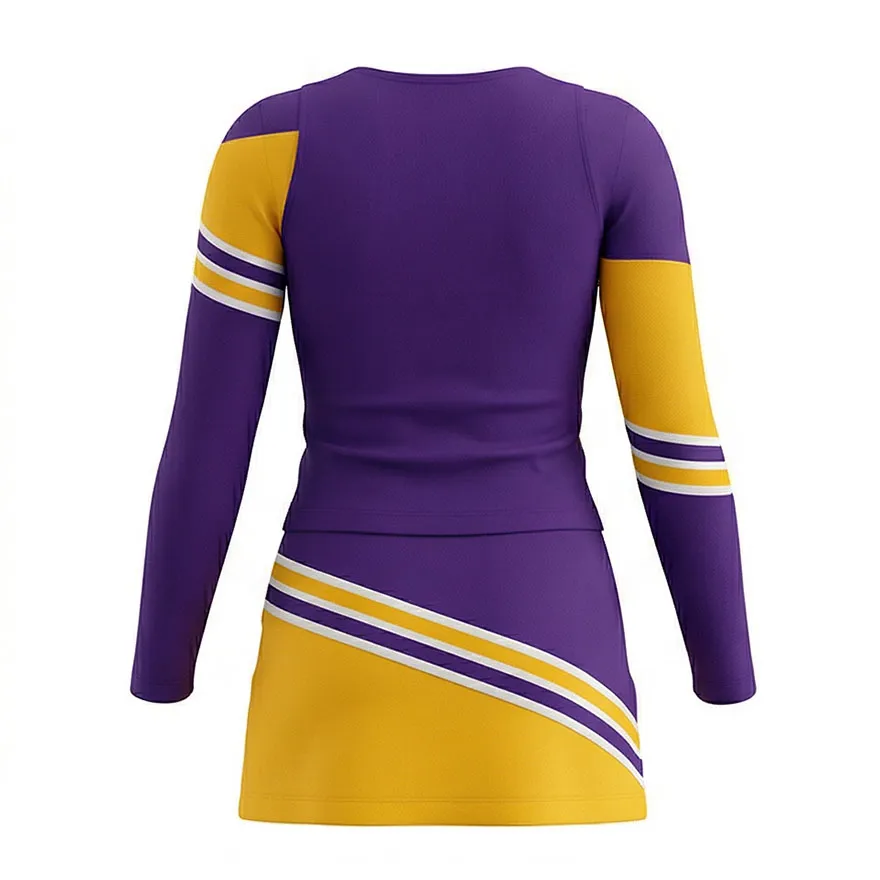 Women Purple Yellow Long Sleeve Cheerleading Uniform Chsall Logo for High School Football – photo 4