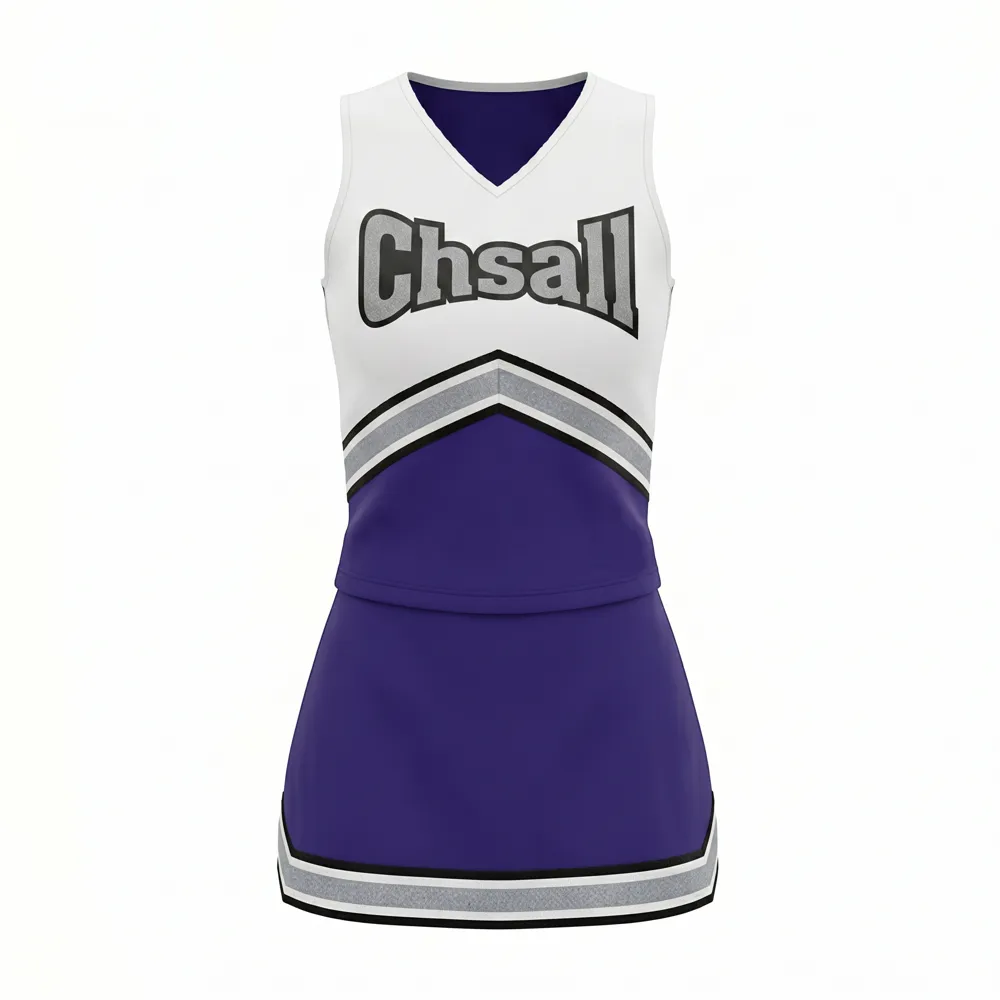 Customizable Sleeveless White Purple Cheer Outfit for Football Pep Rally & Cheerleading – photo 3