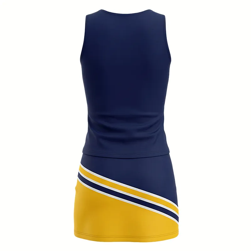 Blue Gold CHSALL Cheerleading Outfit Sleeveless Uniform with Team Logo Pom Poms for Basketball Game Day – photo 4