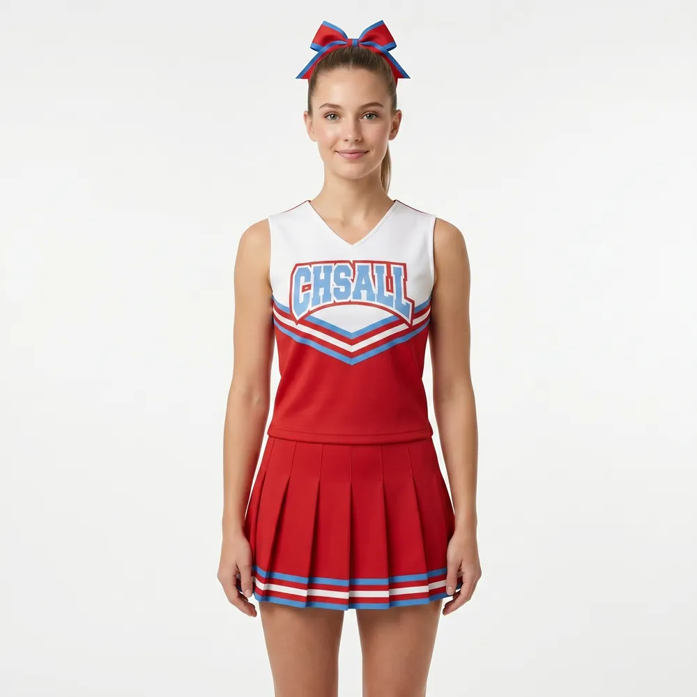 Red White Blue Cheerleading Uniform CHSALL Logo for High School Basketball Games for Pep Rally – photo 2