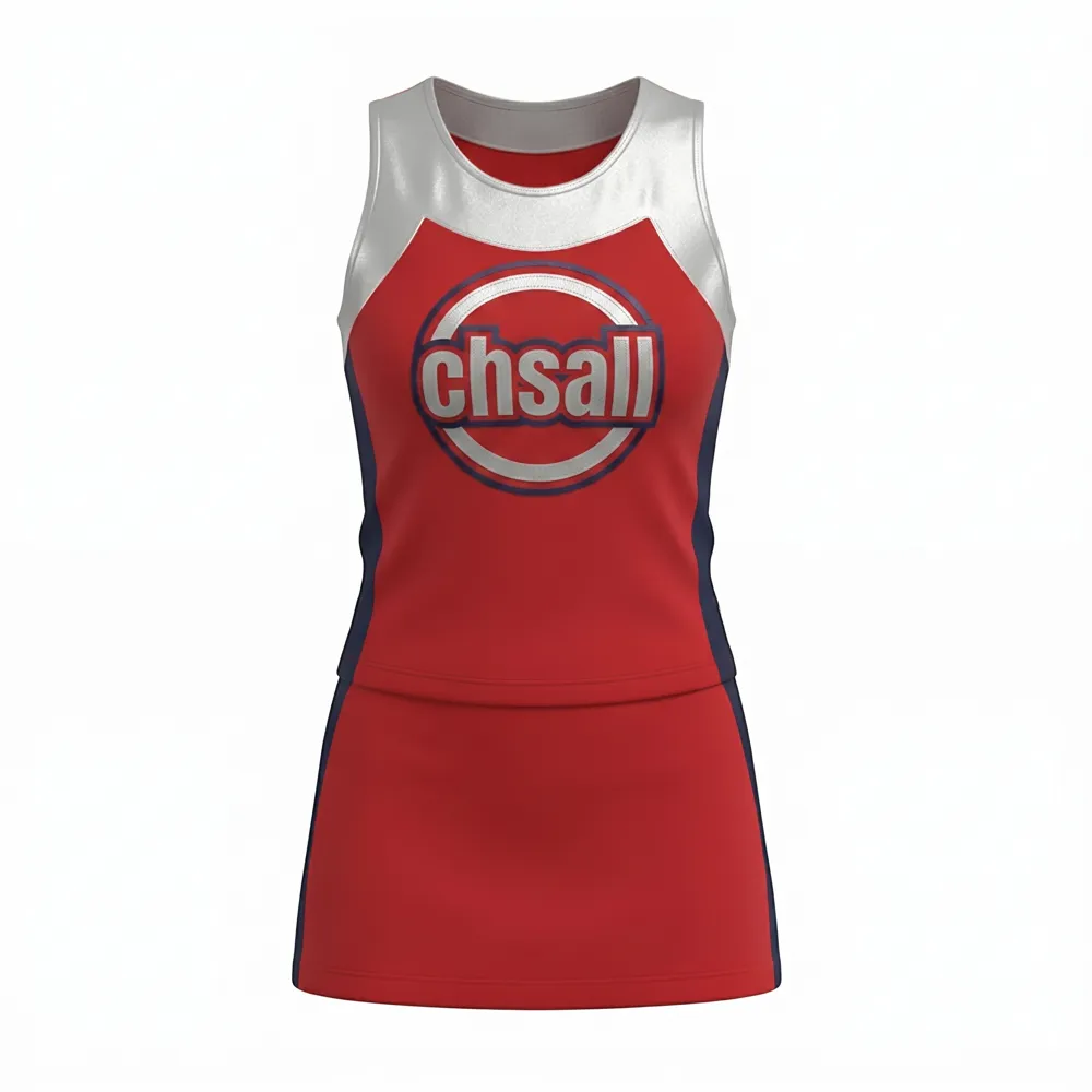 Customizable Red White Blue Sleeveless Cheer Outfit with Pom Poms for High School Football – photo 3