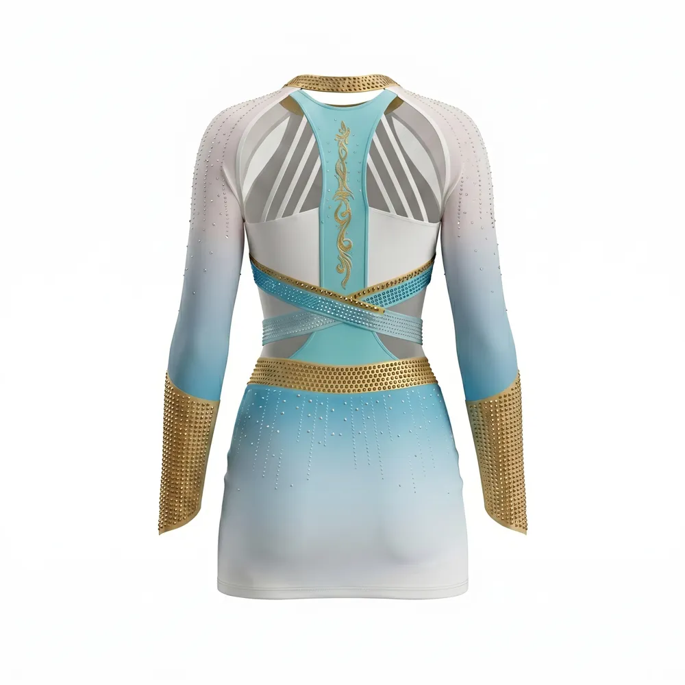 Varsity Blue White Rhinestone Cheerleading Uniform Long Sleeve CHSALL Logo for Competition – photo 4