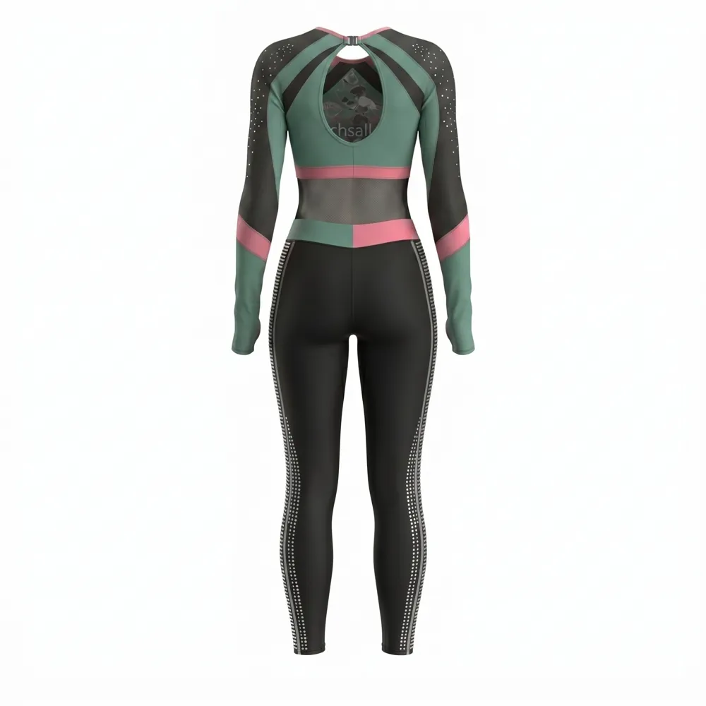 Women Green Pink Mesh Cheerleading Crop Top with Leggings Chsall Logo for Game Day Performances – photo 3