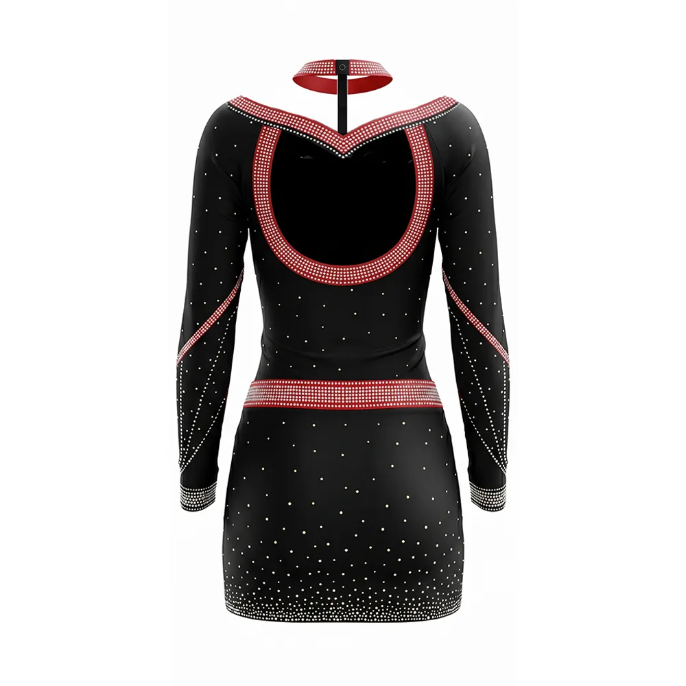 High Neck Black Red Long Sleeves and Matching Cheer Uniform for High School Spirit Games Stage Performances – photo 4