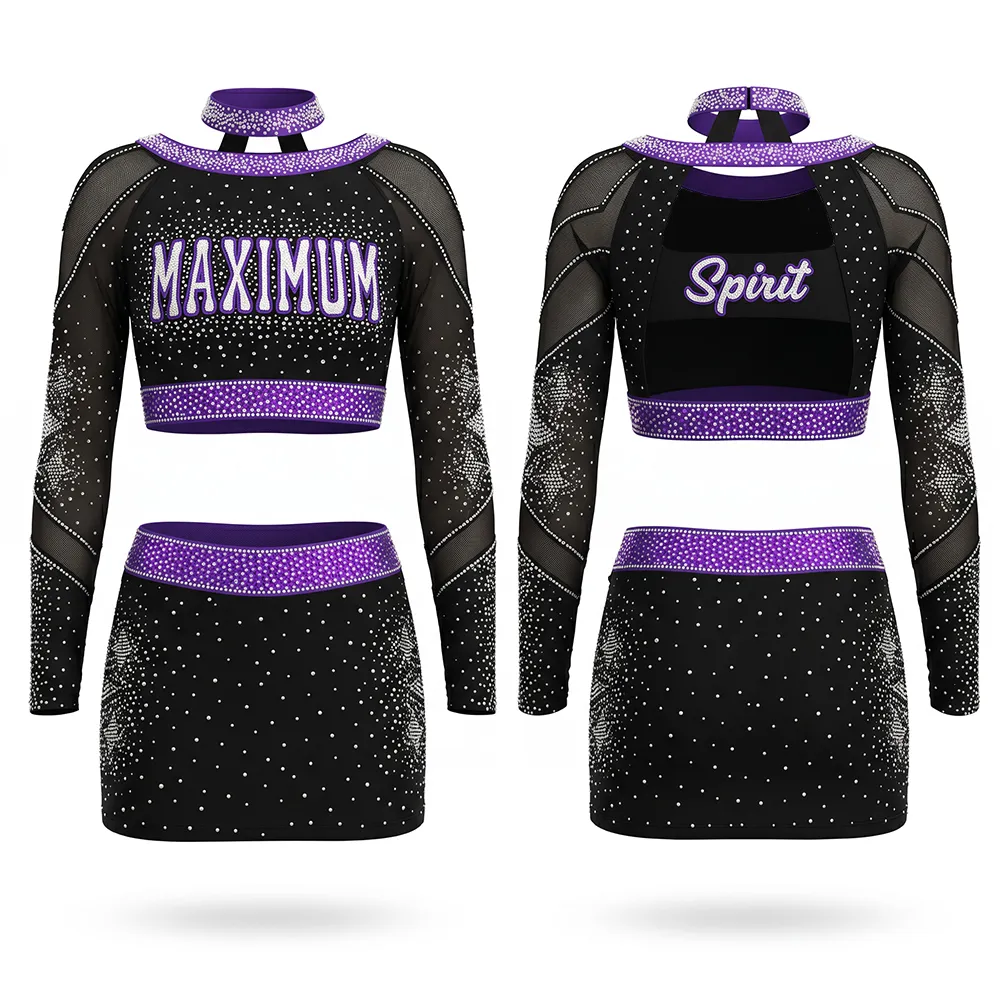 Long Sleeve Cheerleading Uniform Spandex Acrylic Elastic Waist Design Cheerleader Outfits Sets for Cheer Teams – photo 3