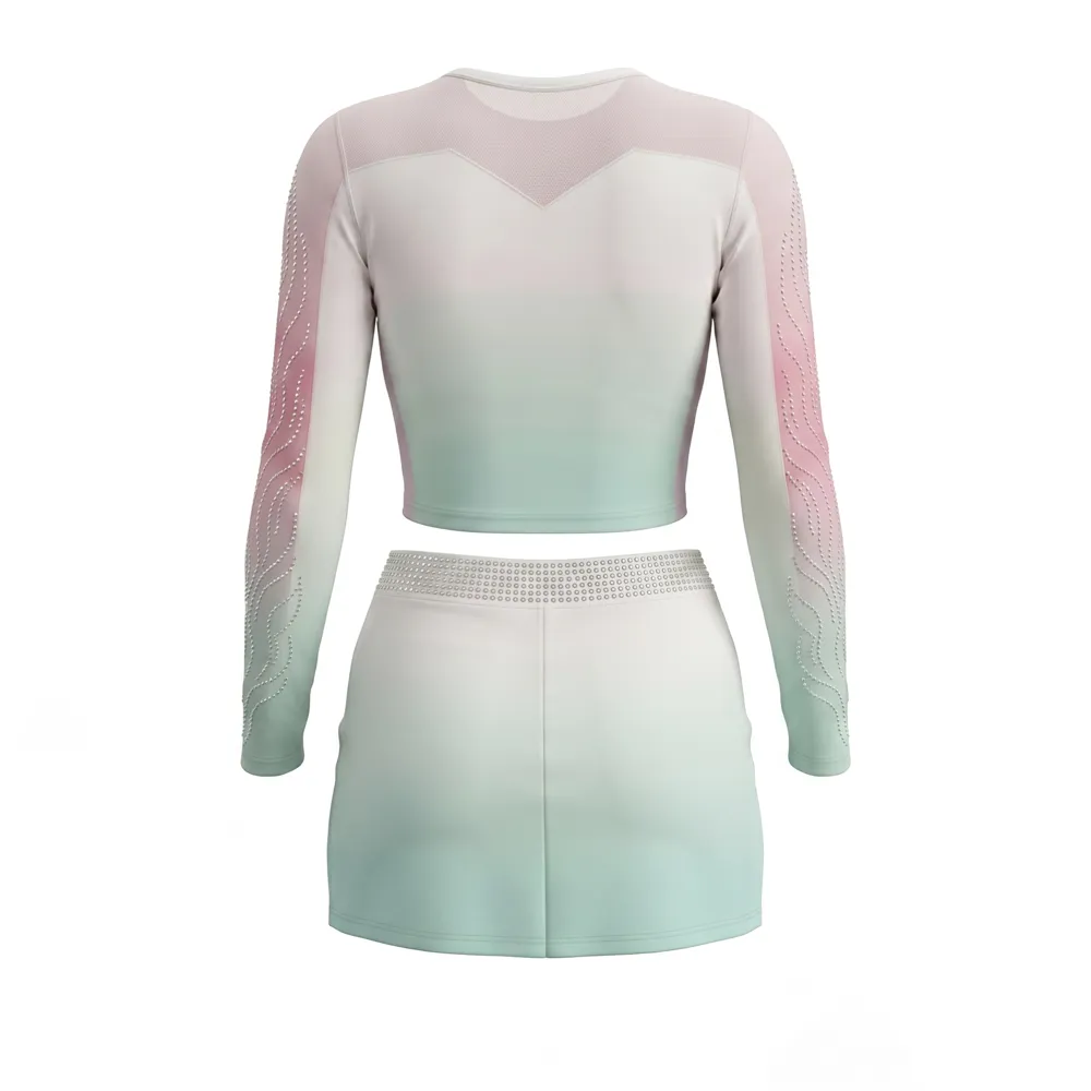 Pink Blue Gradient Rhinestone Cheerleading Crop Top with Skirt Chsall Logo for Competitions – photo 4