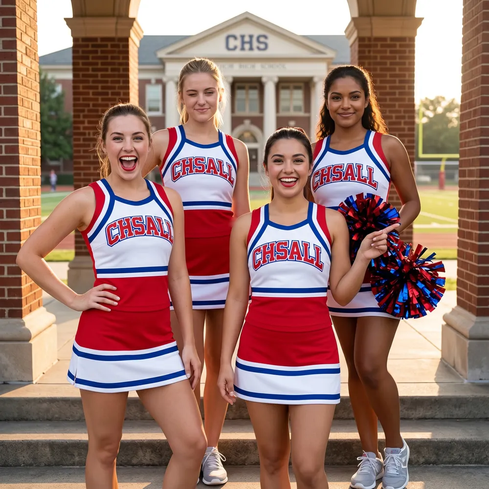 Timeless Cheer Uniform Sleeveless Jersey Style with Striped Skirt for Spirit Events High School Football Games – photo 2