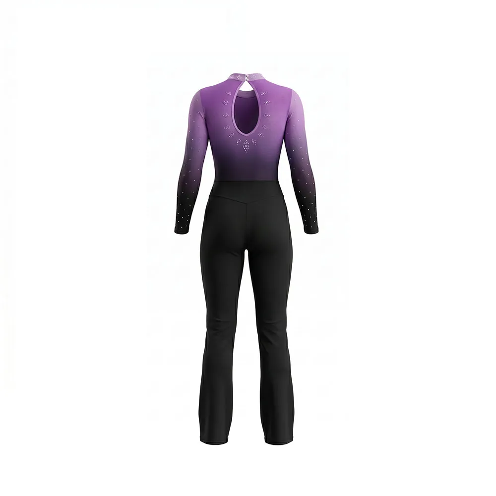 Athletic Ombre Leotard with Long Sleeves Sparkle Rhinestone Detail for Team Performances – photo 3
