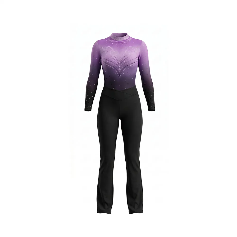 Athletic Ombre Leotard with Long Sleeves Sparkle Rhinestone Detail for Team Performances – photo 4