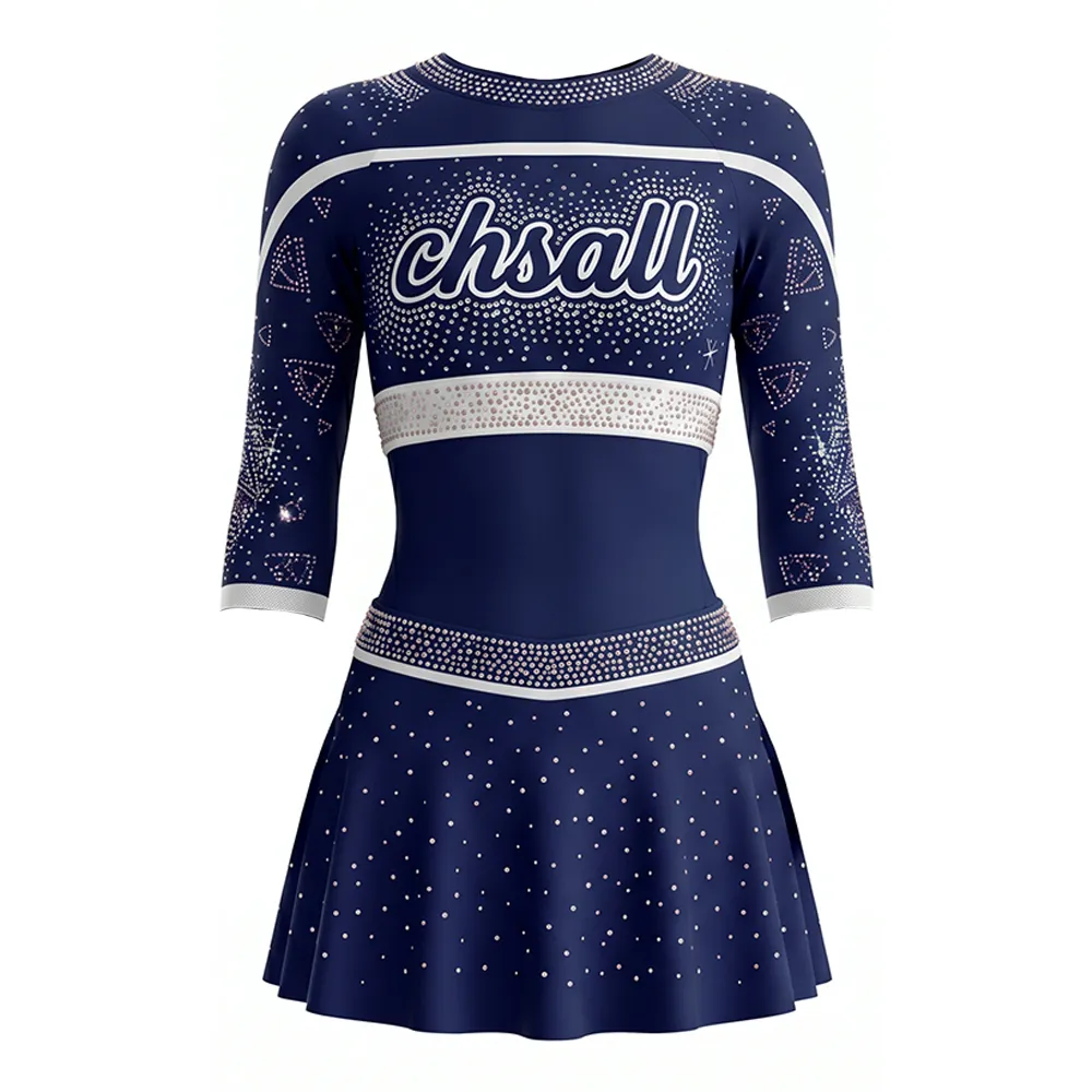 Elite Navy Cheer Uniform with All-over Sparkle Rhinestones Logo Ideal for High School Competitions – photo 3