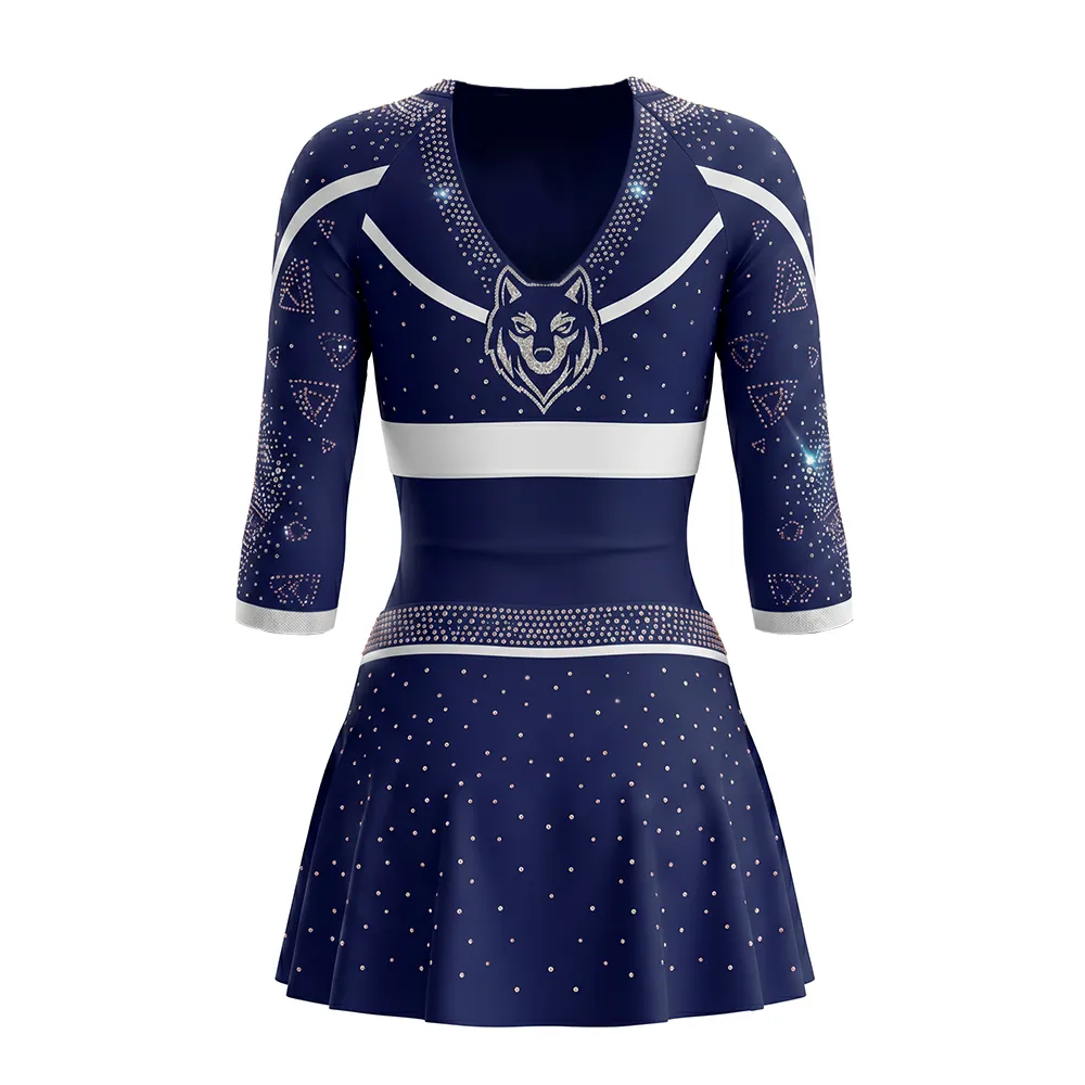 Elite Navy Cheer Uniform with All-over Sparkle Rhinestones Logo Ideal for High School Competitions – photo 4