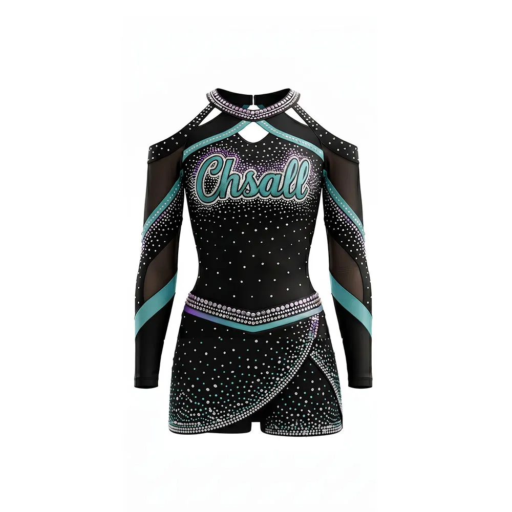 Bold Competition Cheer Uniform Mint Green Accents and All Over Sparkle for Championship Routines – photo 3