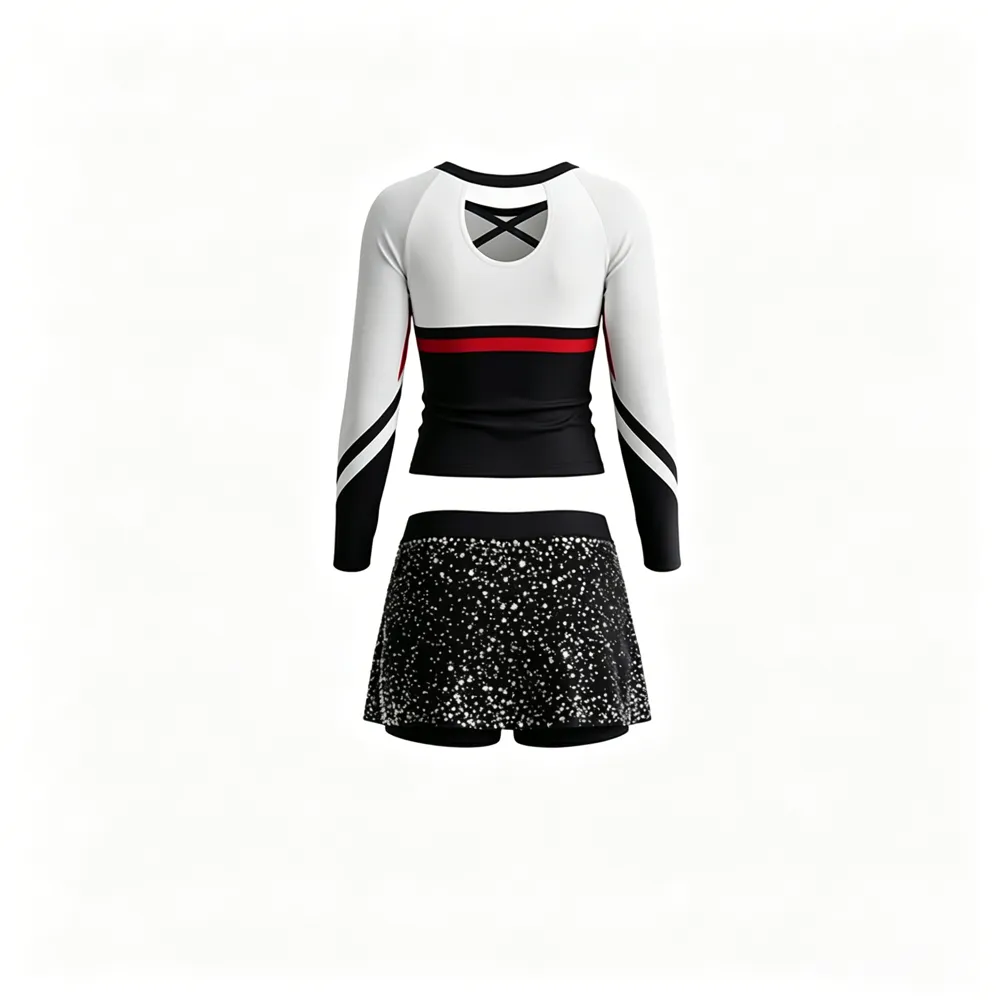 Competition Cheerleading Dress with All-Over Rhinestone Skirt and Mesh Long Sleeves – photo 4