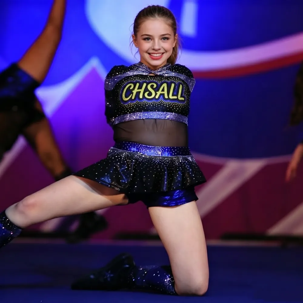 Glam Gradient Cheerleading Outfit with Cross Neck Design and Sparkle Sleeves for Game Day – photo 2