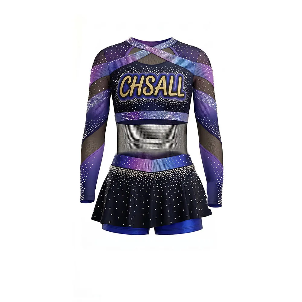 Glam Gradient Cheerleading Outfit with Cross Neck Design and Sparkle Sleeves for Game Day – photo 3