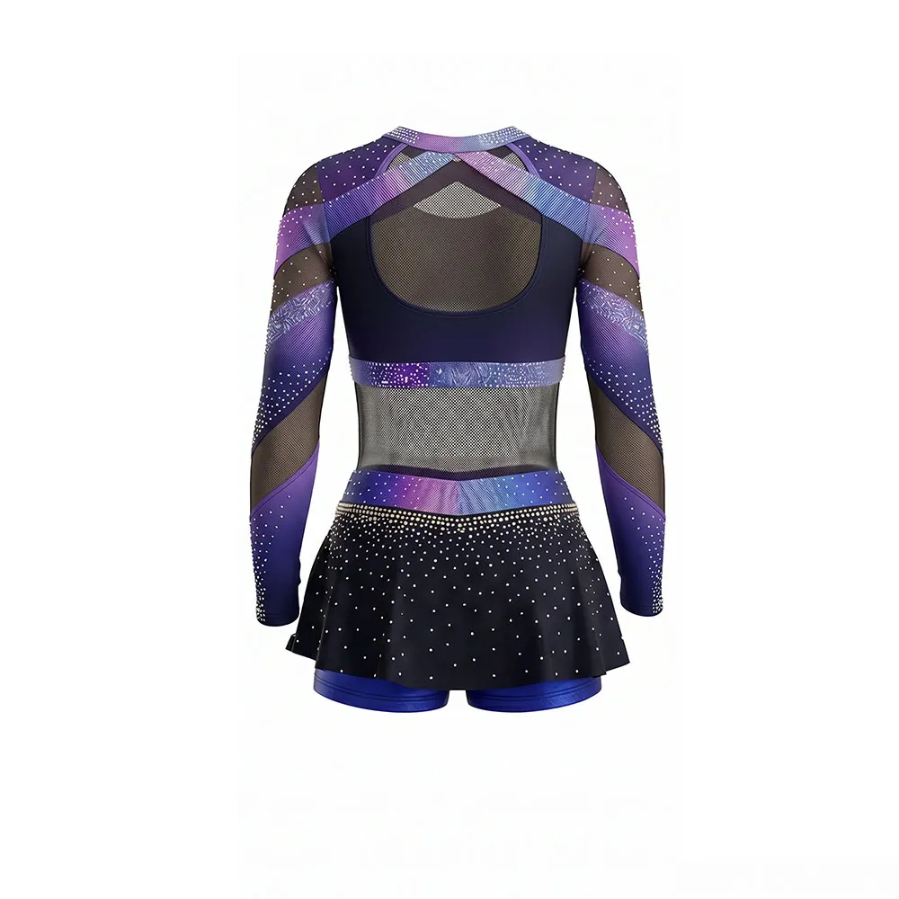 Glam Gradient Cheerleading Outfit with Cross Neck Design and Sparkle Sleeves for Game Day – photo 4