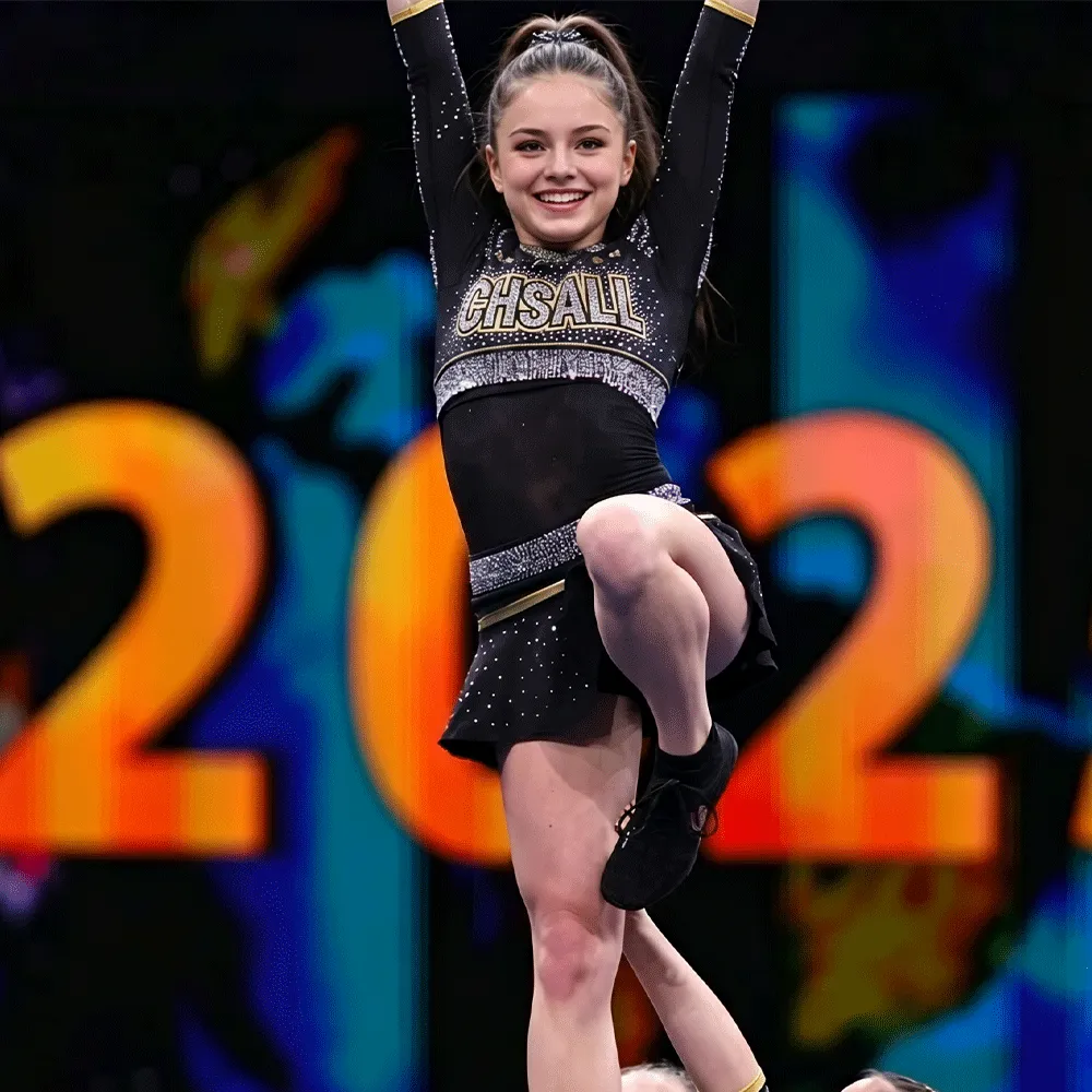 Glam Cheerleading Outfit with Long Sleeves and Gold Trim Perfect for High School Game Day Performances – photo 2