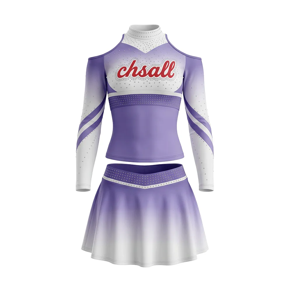 Premium Purple Ombre Cheer Costume with Long Sleeves and Logo Designed for All Star Teams – photo 3