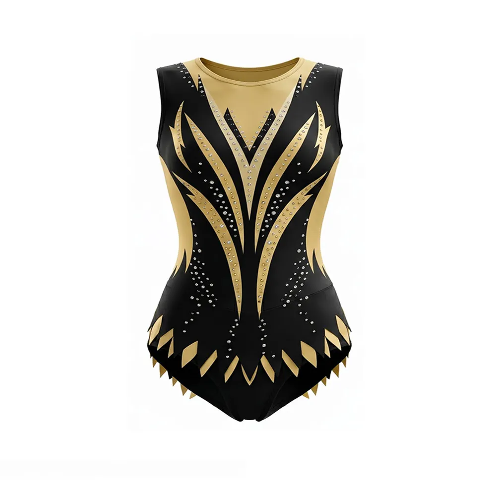 All Star Black Gold Flame Cheerleading Costume with Sleeveless Design for Elite Cheer Teams – photo 4