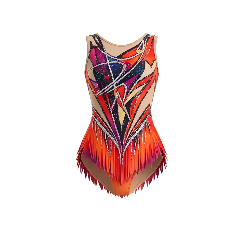 Sparkle Flame Gymnastics Costume with All Over Rhinestone Accents and Bold Print for Young Gymnasts – photo 3