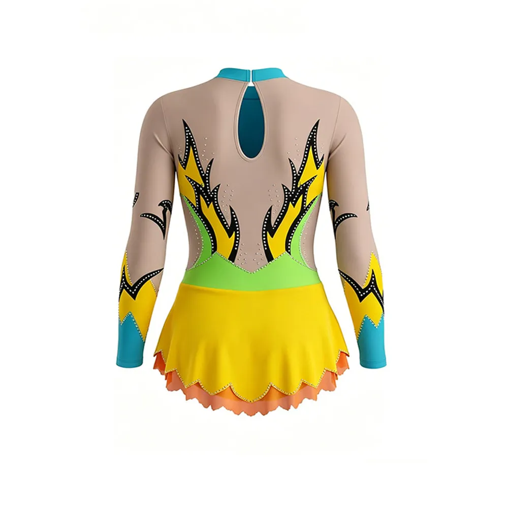 Competition Grade Cheer Outfit with Turquoise Base and Yellow Black Flame Design for Cheer Competitions – photo 3