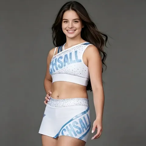 Rhinestone One Shoulder Strap Crop Top Shorts Two Piece Set Girls Competition All Star Cheerleading Uniform