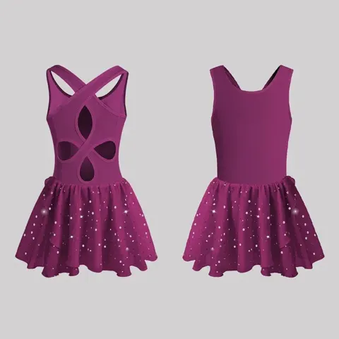 Girl Ballet Dance Leotard Toddler Shiny Sleeveless Dance Dress Kids Tank Dancewear With Full Front Lining