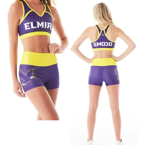 CHSALL School Cheerleader Uniform Set Women's Adult Sport Outfit Spandex/Polyester Material Heat-Transfer Printed Front Logo