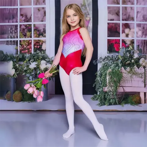 Girls Gymnastics Leotard Nylon Spandex Mesh Practice and Competition Dance Wear Sizes XXS-2XL