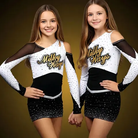 Long Sleeve Cheerleading Uniform Spandex Acrylic Elastic Waist Bright Color Youthful Cheer Outfit