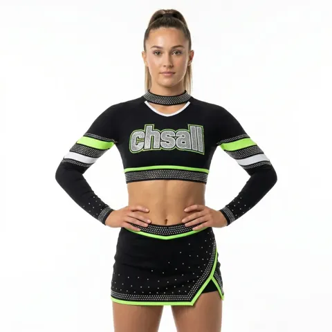 Customize Black Shiny Cheerleading Uniforms Fantasy Cheerleading Uniforms for Girls Cheer Practice Wear