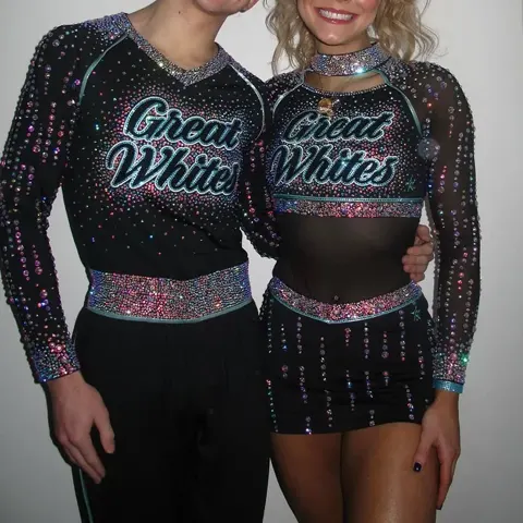 Cheerleading Uniforms Black Shiny Set for Schools Spandex Polyester 240gsm Sizes XS-3XL