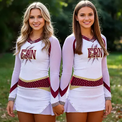 Teenager White and Red White Cheerleading Practice Uniform Sets for Competition Spandex/Polyester with Sparkle