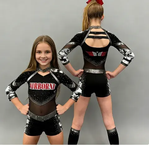 New Style Women's Cheerleading Uniform Sets Black Shiny for Halloween Performances