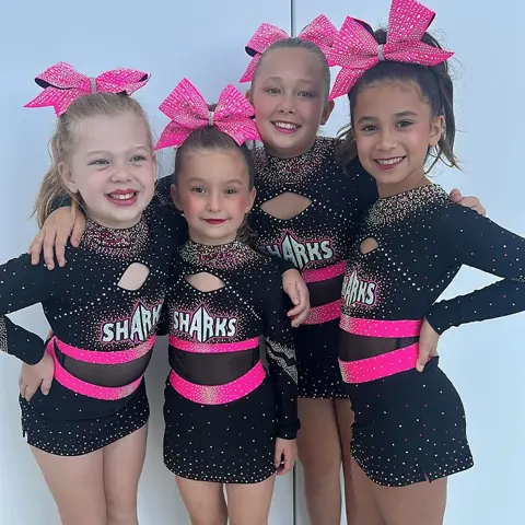 Women Children Cheerleading Uniform Rhinestones Long Sleeve Design Printed Sets Sublimation Spandex/Polyester