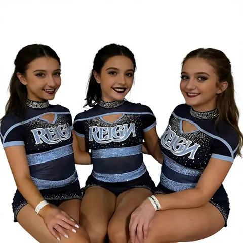 Sublimation Rhinestone Cheerleading Uniform Set Spandex Polyester Girls Team Cheer Practice Competition Outfit