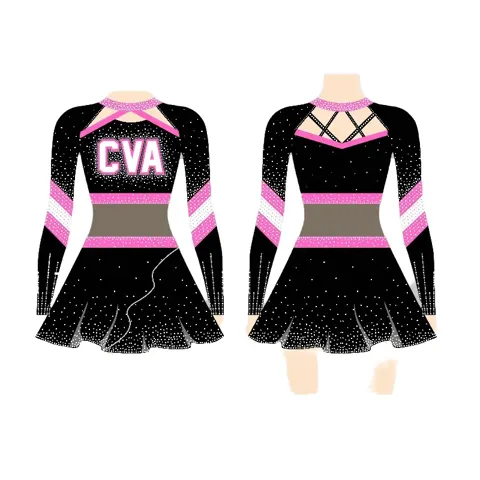 Womens Sublimation Stretch Fabric Cheerleading Uniformdress Skirt Set Top Pom Pom Bow Complete Team Practice Wear