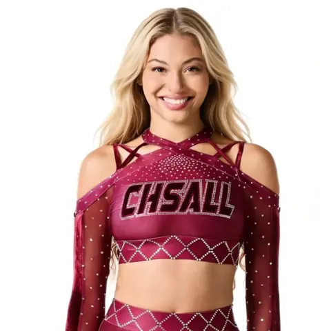 Cheer Leader Uniforms with Rhinestone Logo Crop Top Mini Skirt Set Spandex Performance Wear for Cheer Teams