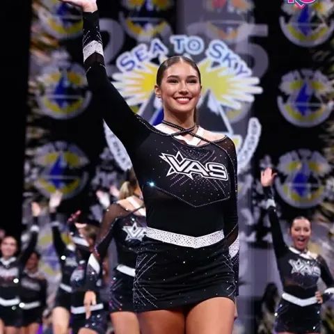Long Sleeve One Piece Cheerleading Uniform Rhinestone Mesh Panel Stretchy Color Block Cheer Costume for Competition