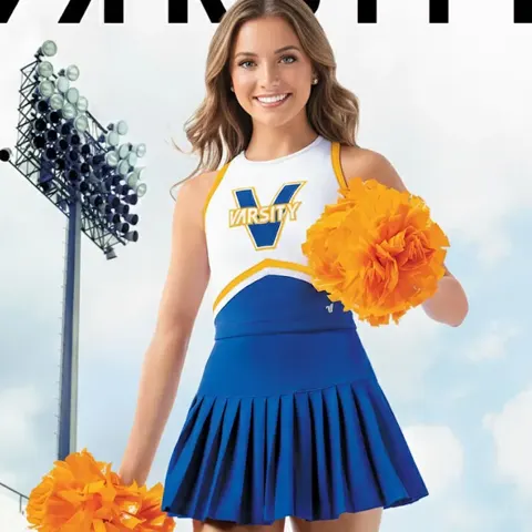 Sleeveless Two Piece Cheerleading Uniform Color Block School Team Cheer Uniform