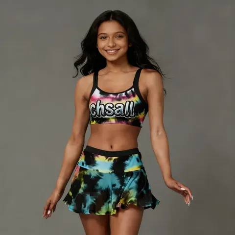 Cheerleading Uniform Marble Print Halter Crop Top with Shorts Cheer Outfit for Competition