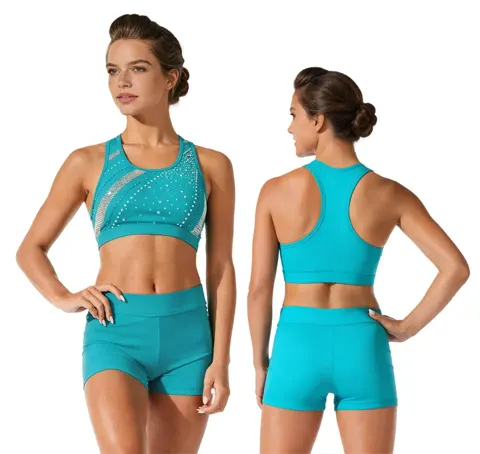 Rhinestones Shirts & Tops Wear Sparkle Racerback Design Shiny Cheerleading Practice Wear Shell Shorts Uniforms