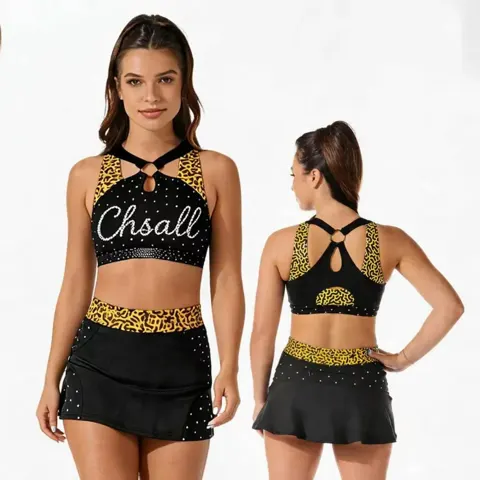 Cheerleading Uniform Rhinestones Shirts & Tops Leopard Print Crop Top Cheer Uniform Teams Dance Wear